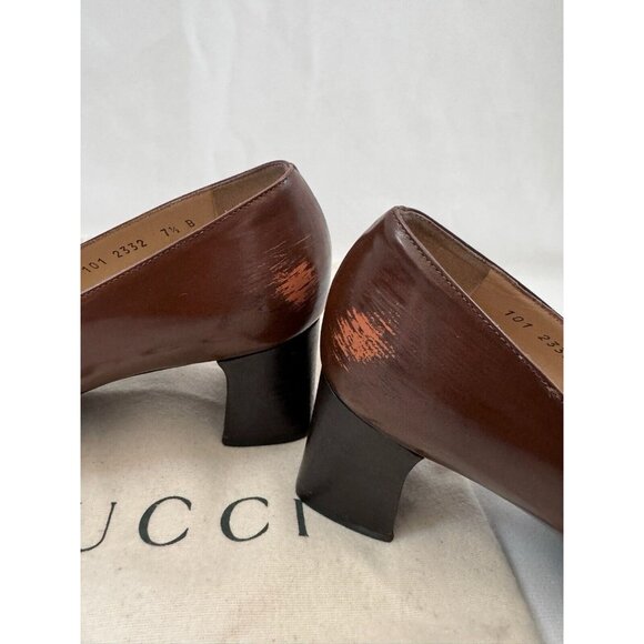 Gucci Shoes Vintage Brown Square Toe Leather Pump Size 7.5 - Picture 5 of 10